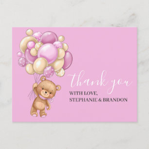 Teddy Bear PINK Balloons Danke Karte