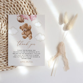 Teddy Bear, Pink Balloons, Erster Geburtstag Dankeskarte