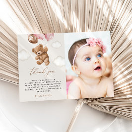 Teddy Bear, Pink Balloons, Erster Geburtstag Dankeskarte