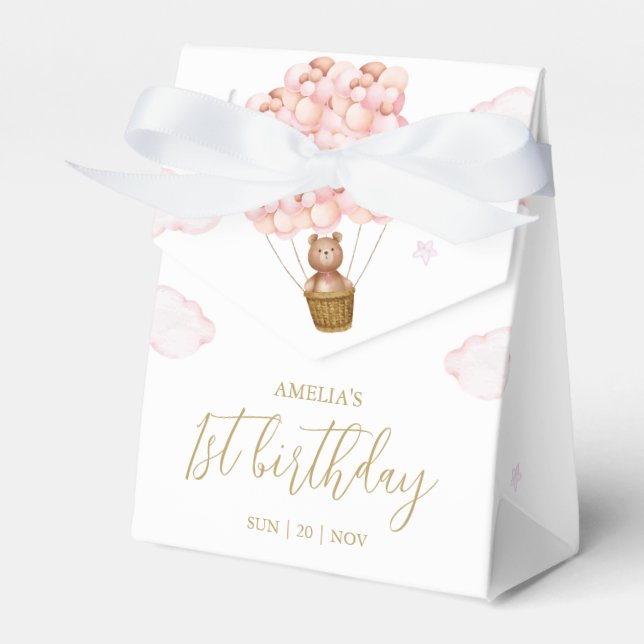 Teddy Bear Pink Balloons Geburtstagsparty Geschenkschachtel (Vorderseite)