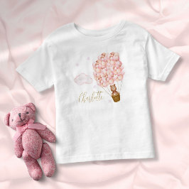 Teddy Bear Pink Balloons Gold Script Kleinkind T-shirt