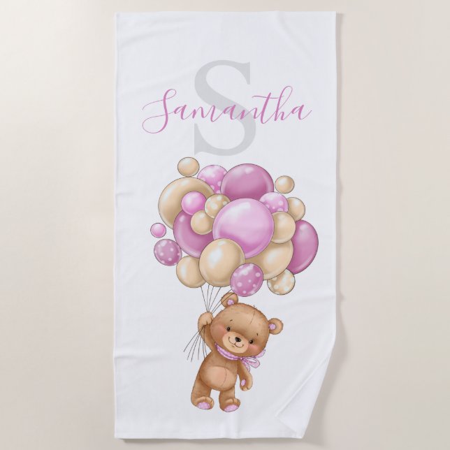 Teddy Bear Pink Balloons Strandtuch für Kinder (Vorderseite)