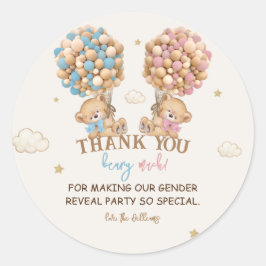 Teddy Bear Pink Blue Balloons Gender-Bericht Danke Runder Aufkleber
