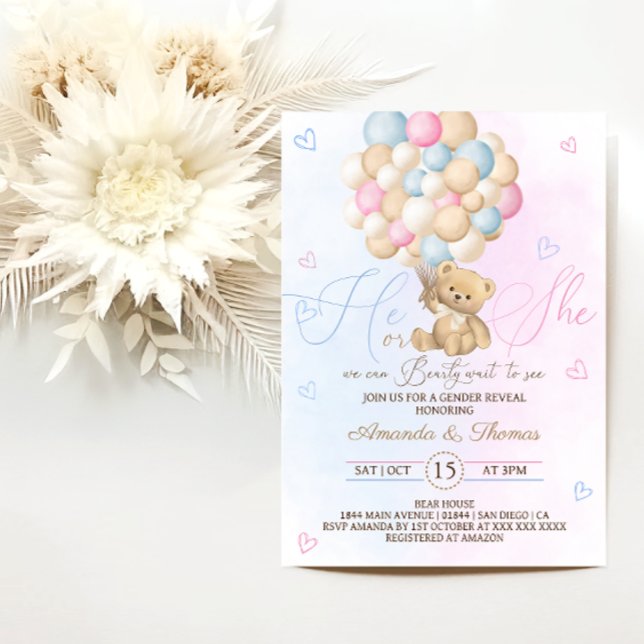 Teddy Bear Pink Blue Gender Reveal Einladung (Von Creator hochgeladen)