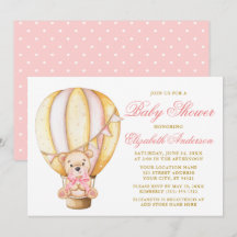 Teddy Bear Pink Bow Air Ballon Dots Baby Dusche