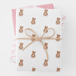 Teddy Bear Pink Bow Baby Dusche Geschenkpapier Set