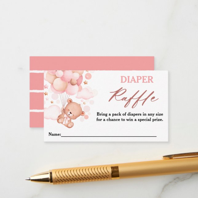 Teddy Bear Pink Diaper Raffel warten Begleitkarte (Vorderseite/Rückseite Beispiel)