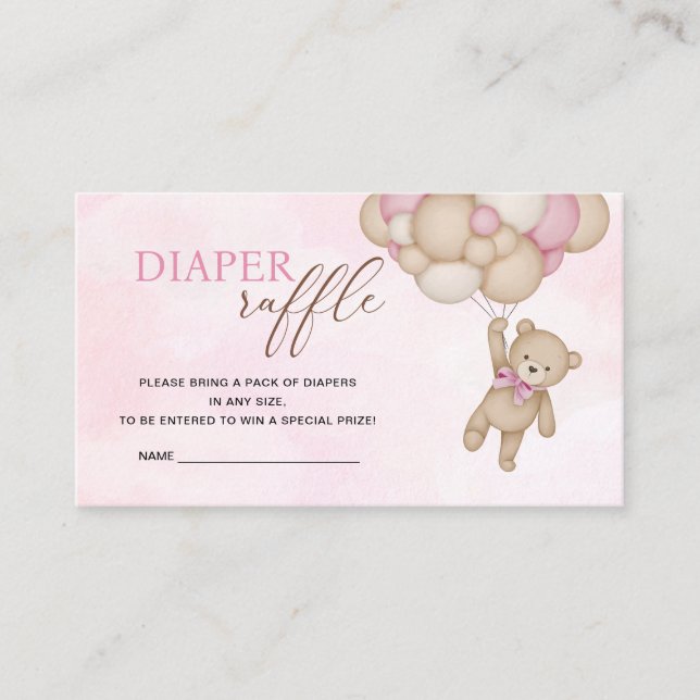 Teddy Bear Pink Diaper Raffle Begleitkarte (Vorderseite)