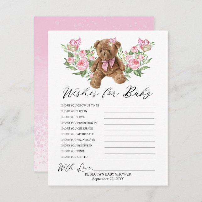Teddy Bear Pink Floral wünscht sich Baby Game (Vorne/Hinten)
