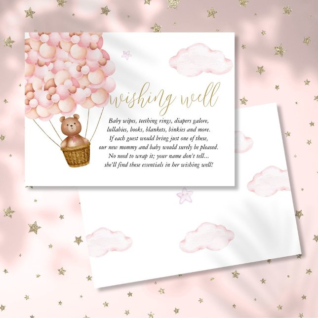 Teddy Bear Pink Girl Baby Dusche Begleitkarte (Wishing Well Teddy Bear Pink Girl Baby Shower Enclosure Card)