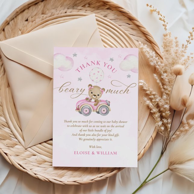 Teddy Bear Pink Girl Babydusche Dankeskarte (Von Creator hochgeladen)