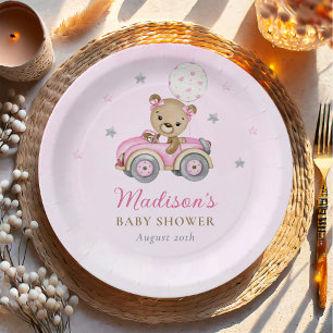 Teddy Bear Pink Girl Babydusche Pappteller