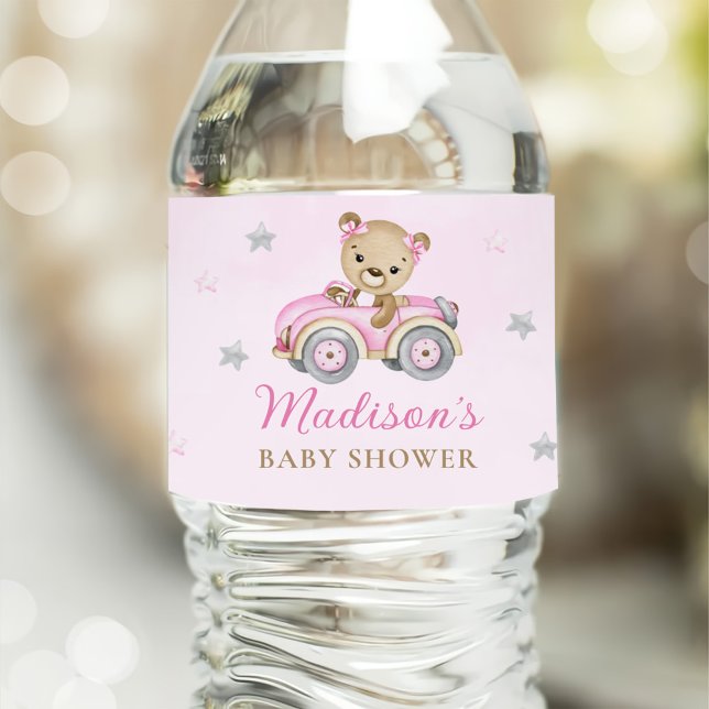 Teddy Bear Pink Girl Babydusche Wasserflaschenetikett (Von Creator hochgeladen)