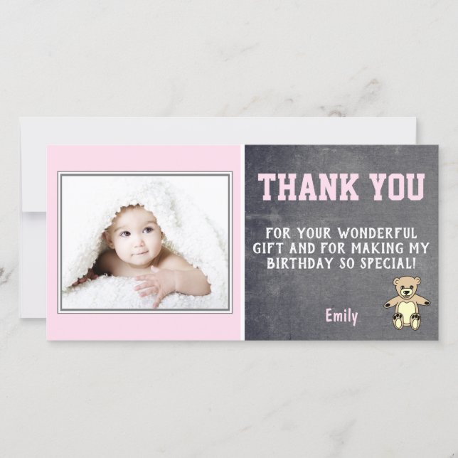 Teddy Bear Pink Girl Geburtstag Vielen Dank für Ih Dankeskarte (Vorderseite)