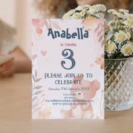 Teddy Bear Pink Girl Geburtstagsparty Einladung