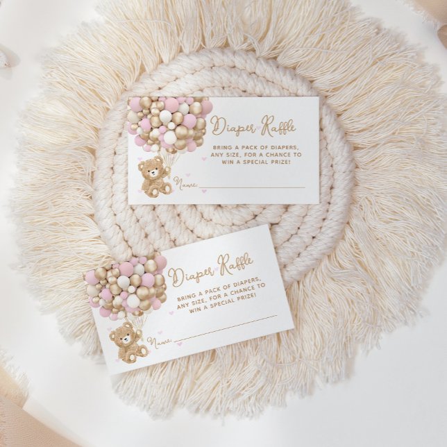 Teddy Bear Pink Heart & Balloon Baby Girl Dusche Begleitkarte (Von Creator hochgeladen)