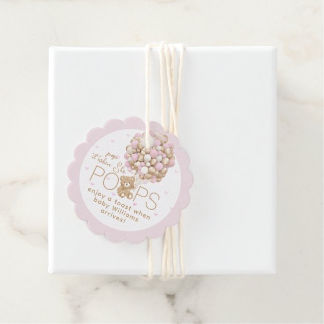 Teddy Bear Pink Heart & Balloon Baby Girl Dusche Geschenkanhänger (Beispiel)