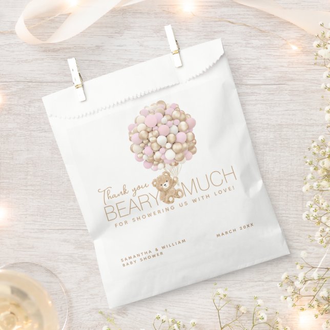 Teddy Bear Pink Heart & Balloon Baby Girl Dusche Geschenktütchen (Ausgeschnitten)