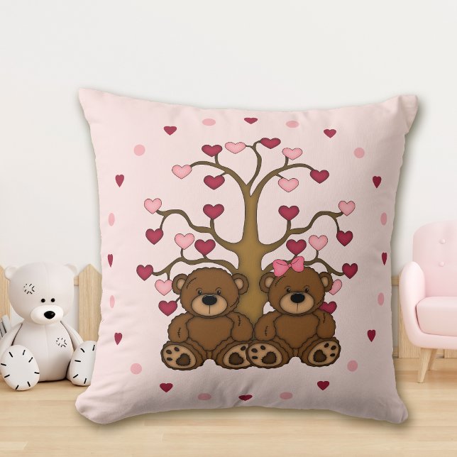 Teddy Bear Pink Heart Tree Kissen (Von Creator hochgeladen)