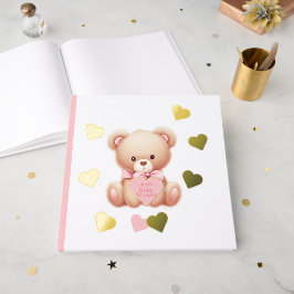 Teddy Bear Pink Hearts Foil Guestbook Gästebuch