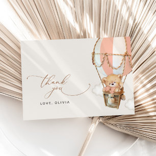 Teddy Bear, Pink Hot Air Ballon, Babydusche Dankeskarte