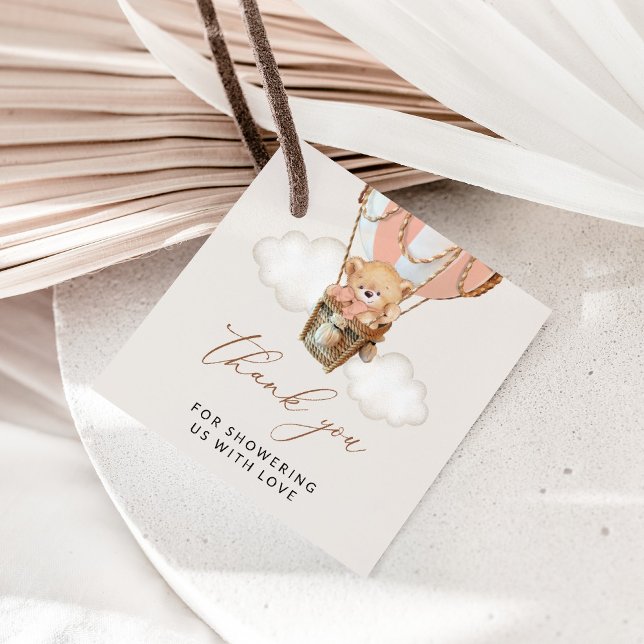 Teddy Bear, Pink Hot Air Ballon, Babydusche Geschenkanhänger (Von Creator hochgeladen)