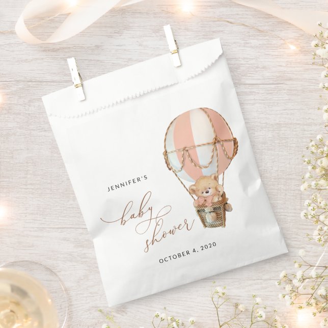 Teddy Bear, Pink Hot Air Ballon, Babydusche Geschenktütchen (Ausgeschnitten)