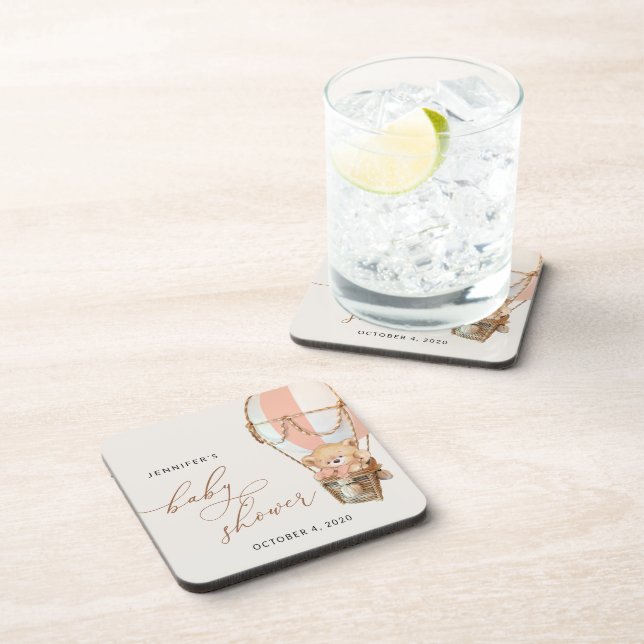 Teddy Bear, Pink Hot Air Ballon, Babydusche Getränkeuntersetzer (Rechte Seite)