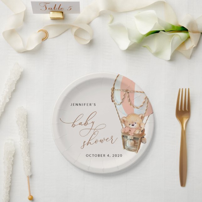 Teddy Bear, Pink Hot Air Ballon, Babydusche Pappteller (Hochzeit)