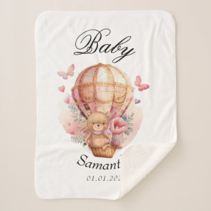 Teddy Bear Pink Hot Air Ballon Babydusche Sherpadecke