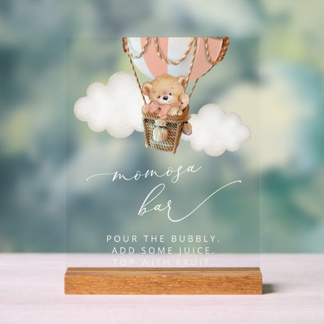 Teddy Bear, Pink Hot Air Ballon, Momosa Bar Acrylschild (Neutral)