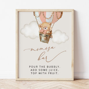 Teddy Bear, Pink Hot Air Ballon, Momosa Bar Poster