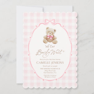 Teddy Bear Pink Kariert Girl Baby Dusche Einladung