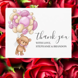Teddy Bear PINK Luftballons Danke Karte