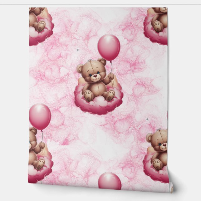 Teddy Bear Pink Pattern Baby Kinderzimmer Room Tapete (Abrollen)
