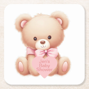 Teddy Bear Pink Rechteckiger Pappuntersetzer