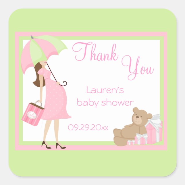 Teddy Bear Pink Shopper Baby Shower Stickers (Vorderseite)