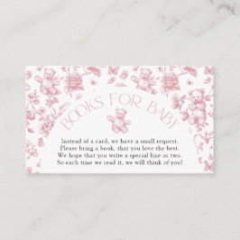 Teddy Bear Pink Toile Books for Baby Shower Enclos Begleitkarte