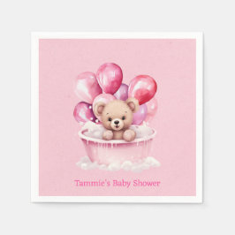Teddy Bear Pink Tub & Balloon Girl Babydusche Serviette