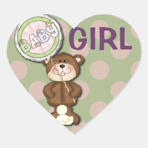 Teddy Bear Pink und Green Herz-Aufkleber