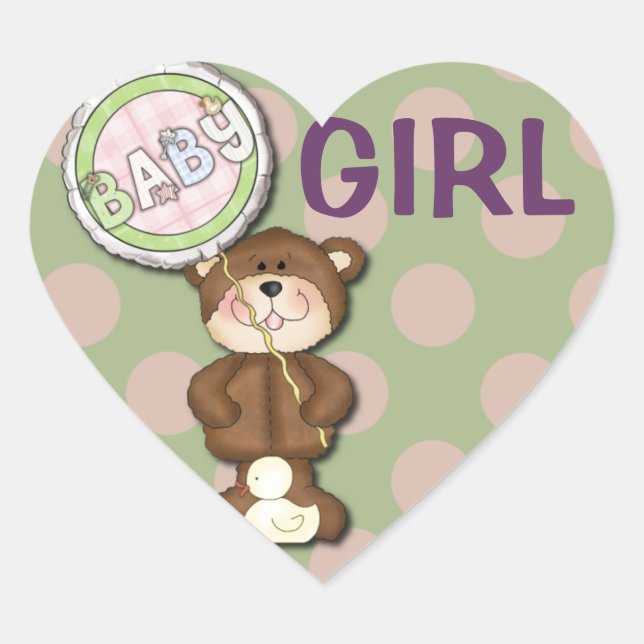 Teddy Bear Pink und Green Herz-Aufkleber (Vorderseite)