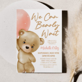 Teddy Bear Pink We Can Bearly Wait Baby Shower Einladung