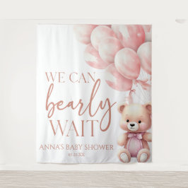 Teddy Bear Pink We Can Bearly Wait Baby Shower Wandteppich
