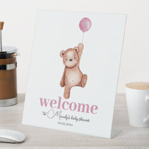 Teddy Bear Pink Willkommen Sockelschild