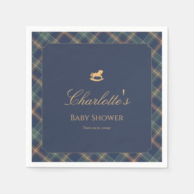 Teddy Bear Plaid Boy Baby Shower Paper Napkin Serviette (Vorderseite)