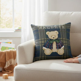 Teddy Bear Plaid Nursery Decor Throw Pillow Kissen