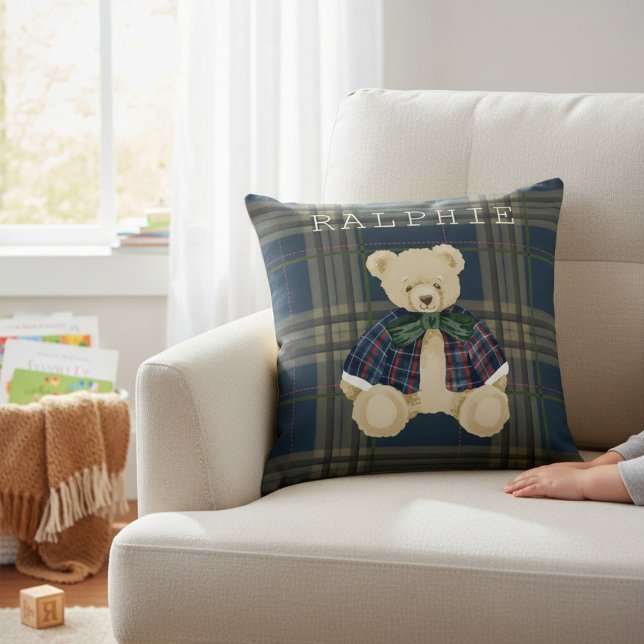 Teddy Bear Plaid Nursery Decor Throw Pillow Kissen (Von Creator hochgeladen)