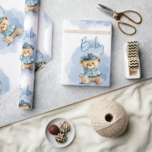 Teddy Bear Policeman Boy Baby Shower Geschenkpapier
