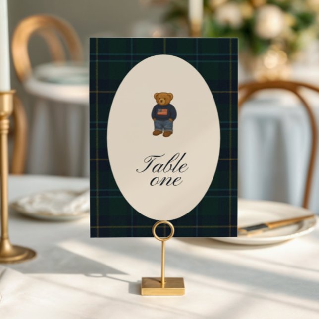 Teddy Bear Polo Baby Shower Table Number Card Einladung (Von Creator hochgeladen)