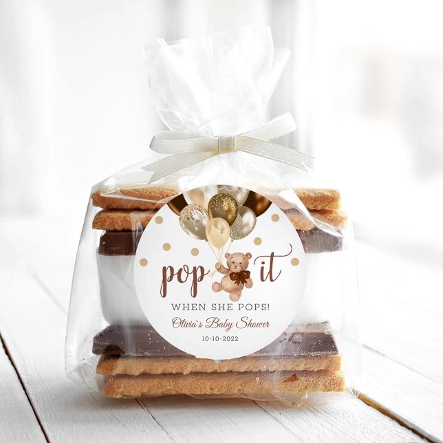 Teddy Bear Pop es, wenn sie Pop Baby Duschgeschenk Runder Aufkleber (Von Creator hochgeladen)